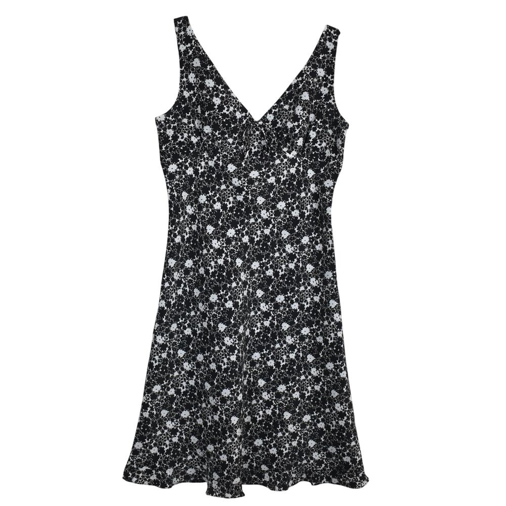 Y2K Vintage Express Sun Dress Juniors 5/6 Black White Floral Coquette Cottage